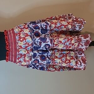 BOHEMIAN Tiered Floral Print Flowy Swing Skirt, Frida Kahlo Vibes,Size Small